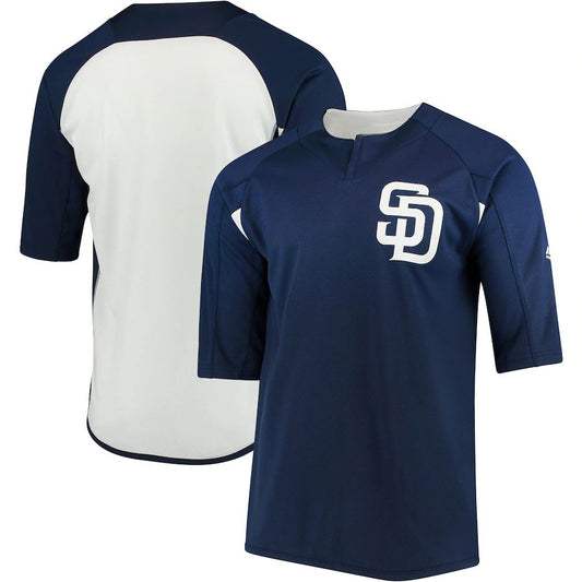 Custom San Diego Padres Majestic Navy-White Authentic Collection On-Field Sleeve Batting Practice Baseball Jersey