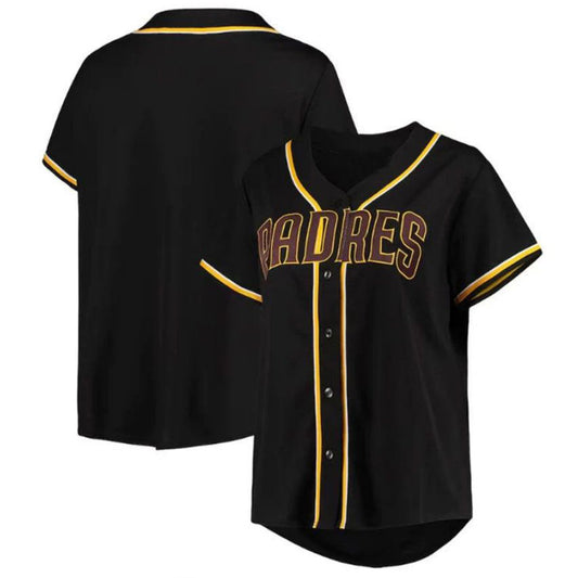 Custom San Diego Padres Plus Size Pop Fashion Button-Up Jersey - Black Brown Baseball Jerseys