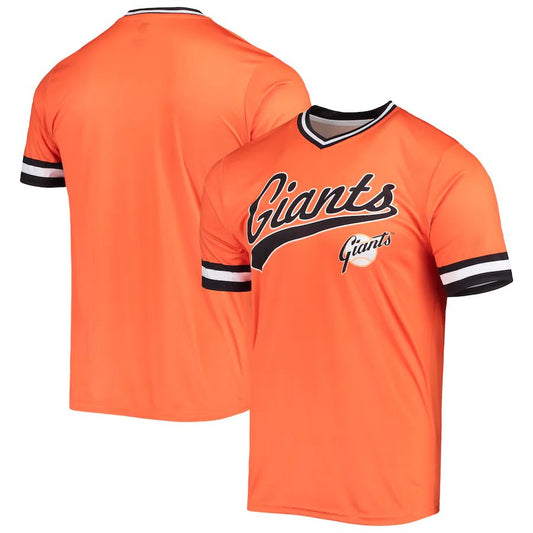 Custom San Francisco Giants Stitches Orange-Black Cooperstown Collection V-Neck Team Color Jersey