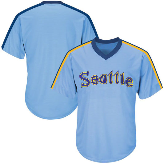 Custom Seattle Mariners Majestic Light Blue Cooperstown Cool Base Replica Team Jersey