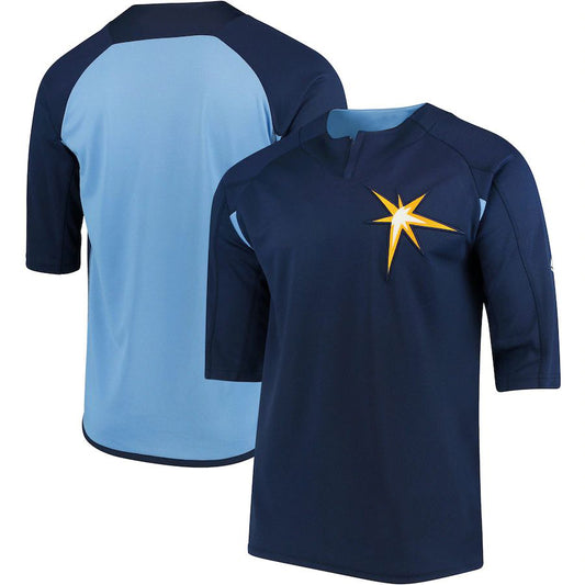 Custom Tampa Bay Rays Majestic Navy-Light Blue Authentic Collection On-Field Sleeve Batting Practice Jersey