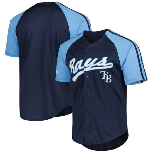 Custom Tampa Bay Rays Stitches Navy Team Button-Down Raglan Replica Baseball Jersey