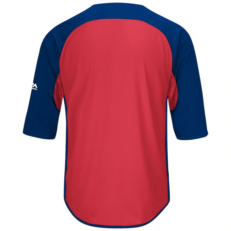 Custom Texas Rangers Majestic Royal-Red Authentic Collection On-Field Sleeve Batting Practice Team Baseball Jersey