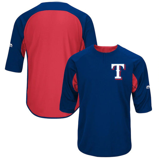 Custom Texas Rangers Majestic Royal-Red Authentic Collection On-Field Sleeve Batting Practice Team Baseball Jersey