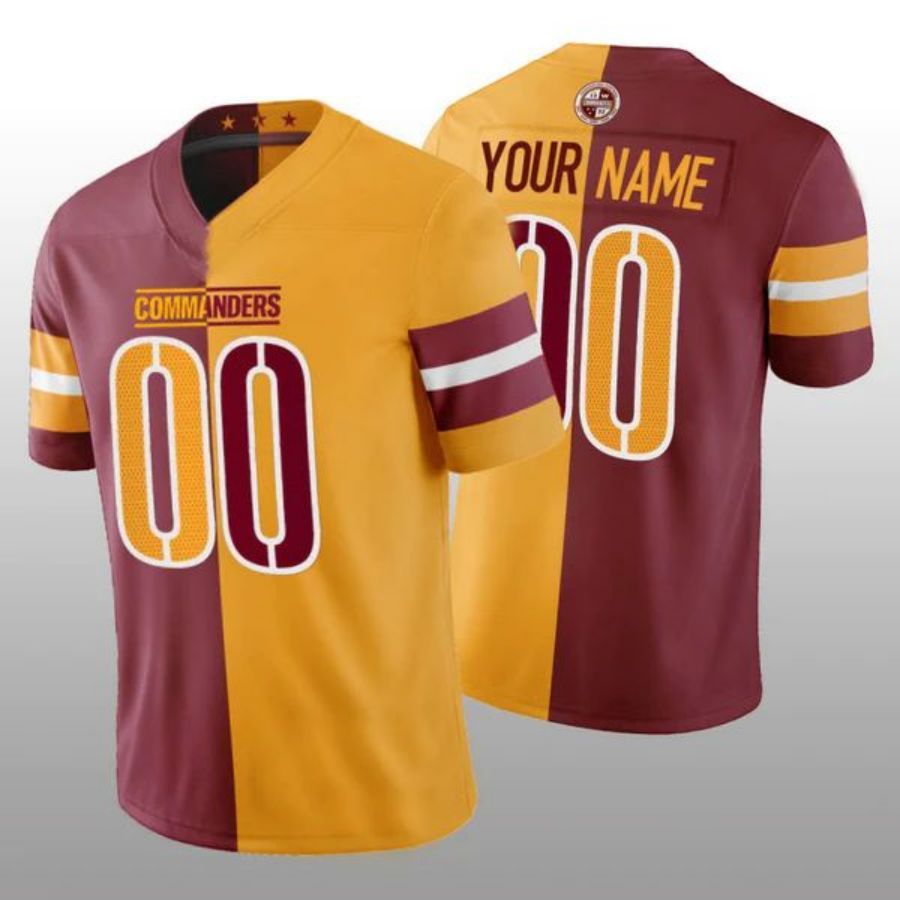 Custom W.Commanders Team Football Jerseys Burgundy Gold Split Jerseys