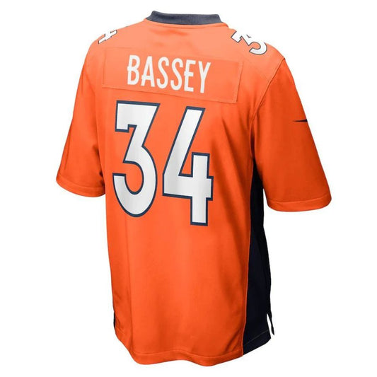 D.Broncos #34 Essang Bassey Orange Player Game Jersey Stitched American Football Jerseys