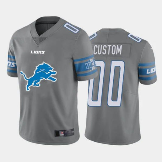 D.Lions Customized Gray Team Big Logo Vapor Untouchable Limited Jersey Stitched Football Jerseys
