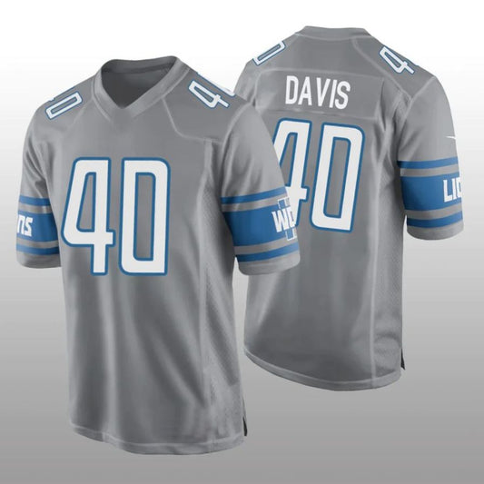D.Lions #40 Jarrad Davis Game Player Jersey - Silver Stitched American Football Jerseys