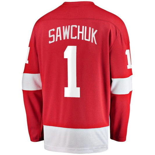 D.Red Wings #1 Terry Sawchuk Fanatics Branded Premier Breakaway Retired Player Jersey Red Stitched American Hockey Jerseys