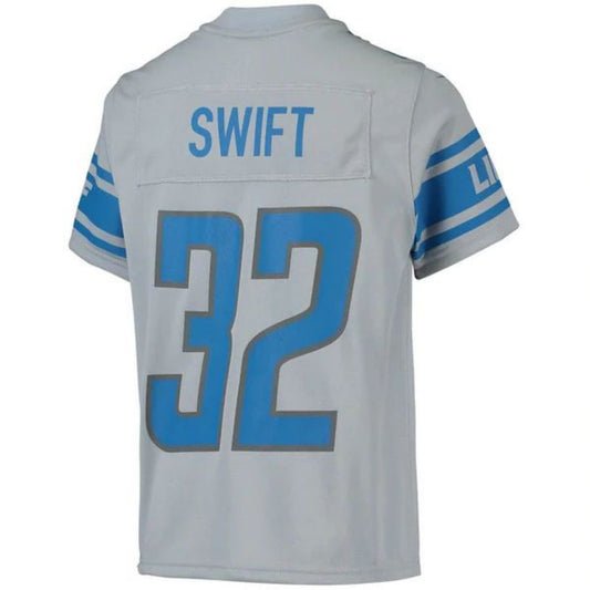 D.Lions #32 D'Andre Swift Gray Stitched Player Silver Inverted Team Game Football Jerseys