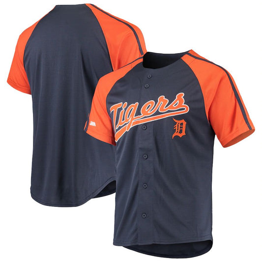 Custom Detroit Tigers Stitches Navy Button-Down Raglan Replica Baseball Jerseys