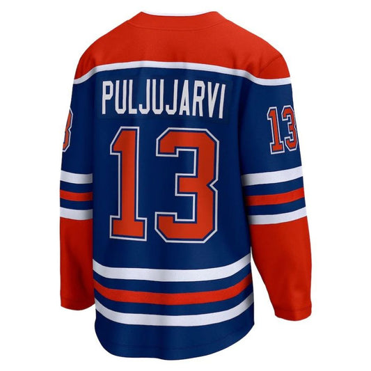 E.Oilers #13 Jesse Puljujarvi Fanatics Branded Home Breakaway Player Jersey Royal Stitched American Hockey Jerseys