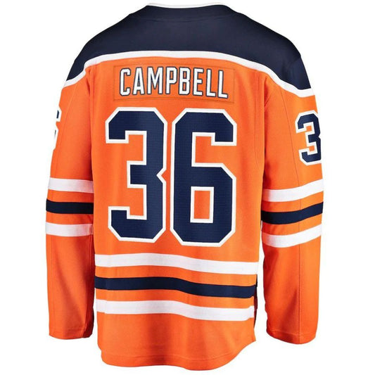 E.Oilers #36 Jack Campbell Fanatics Branded Home Breakaway Player Jersey Orange Stitched American Hockey Jerseys