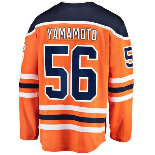 E.Oilers #56 Kailer Yamamoto Fanatics Branded Home Breakaway Player Jersey Orange Stitched American Hockey Jerseys