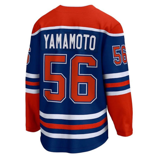 E.Oilers #56 Kailer Yamamoto Fanatics Branded Home Breakaway Player Jersey Royal Stitched American Hockey Jerseys