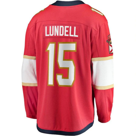 F.Panthers #15 Anton Lundell Fanatics Branded Home Breakaway Player Jersey Red Stitched American Hockey Jerseys