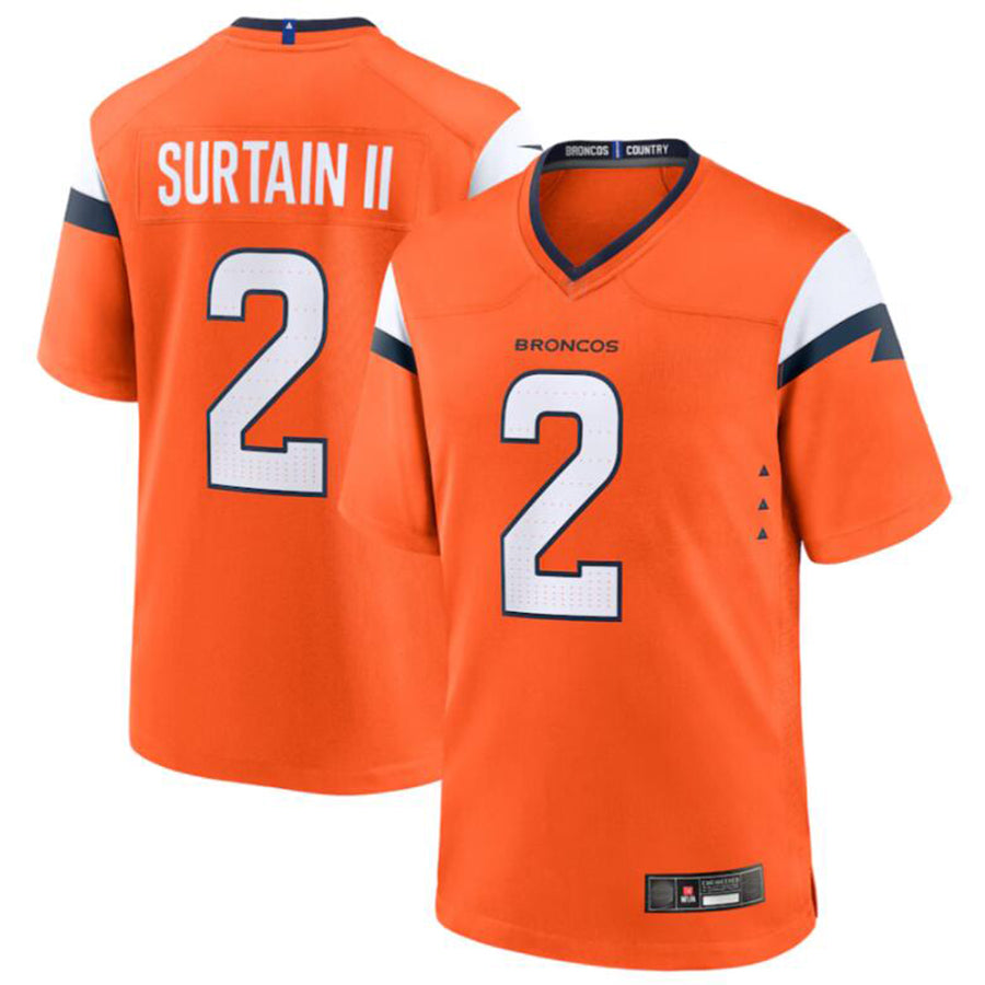 Football Jersey D.Broncos #2 Patrick Surtain II Player Orange Game Jersey Stitched American Football Jerseys