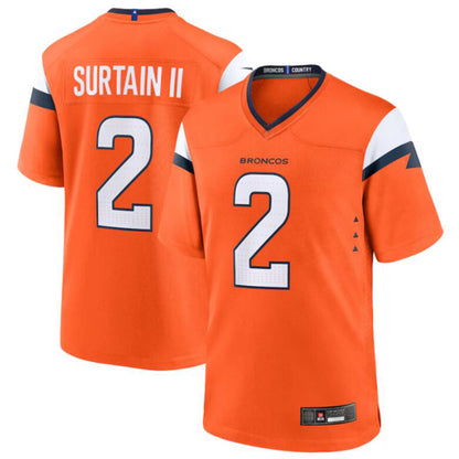 Football Jersey D.Broncos #2 Patrick Surtain II Player Orange Game Jersey Stitched American Football Jerseys