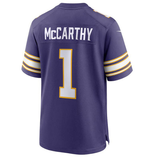 Football Jersey M.Vikings #1 J.J. McCarthy Purple 2nd Alternate Draft First Round Pick Player Game Jersey