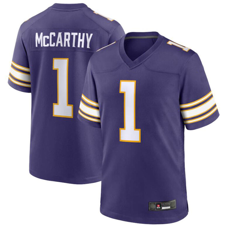 Football Jersey M.Vikings #1 J.J. McCarthy Purple 2nd Alternate Draft First Round Pick Player Game Jersey