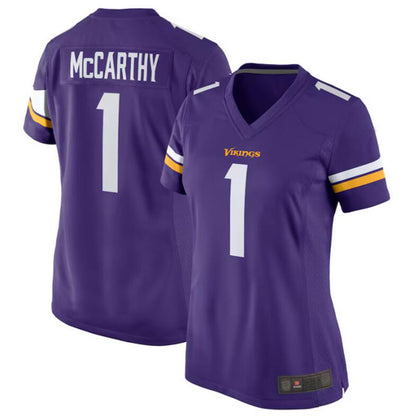 Football Jersey M.Vikings #1 J.J. McCarthy Purple Draft First Round Pick Player Game Jersey