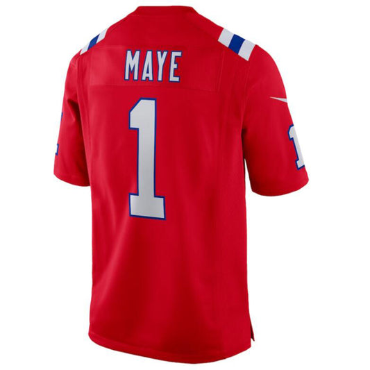 Football Jersey NE.Patriots #1 Drake Maye Red Draft First Round Pick Player Game Jersey