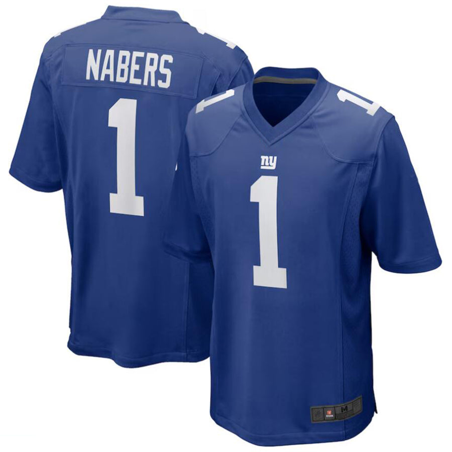 Football Jersey NY.Giants #1 Malik Nabers Royal Draft First Round Pick Player Game Jersey
