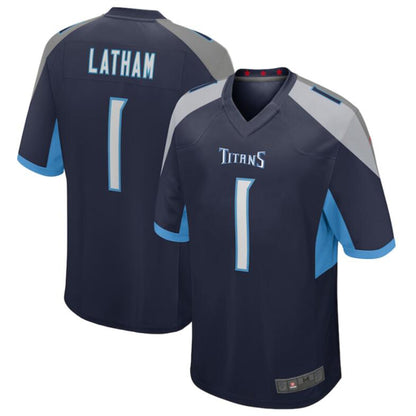 Football Jersey T.Titans #1 JC Latham Navy Draft First Round Pick Player Game Jersey