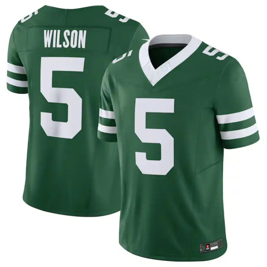 Football Jersey #5 Garrett Wilson NY.Jets Alternate Vapor F.U.S.E. Limited Green Player Jersey