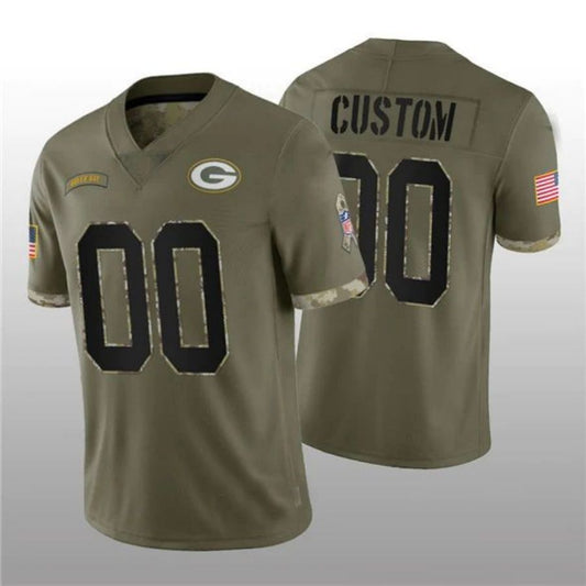 Football Jerseys Custom GB.Packers ACTIVE PLAYER 2022 Olive Salute To Service Limited American Stitched Jerseys