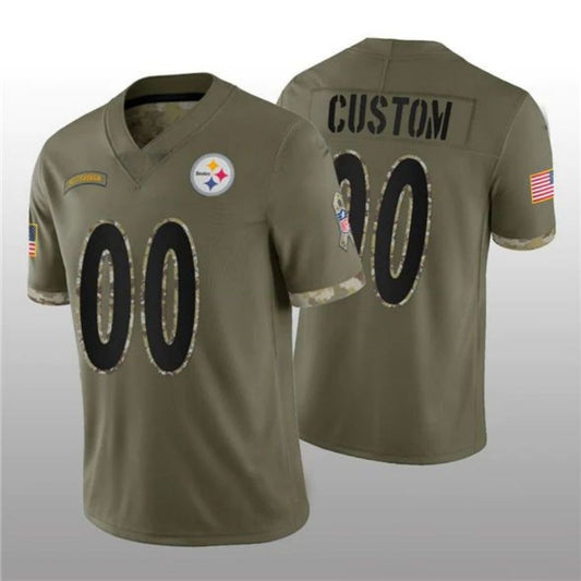 Football Jerseys Custom P.Steelers ACTIVE PLAYER 2022 Olive Salute To Service Limited Jersey American Stitched Jerseys