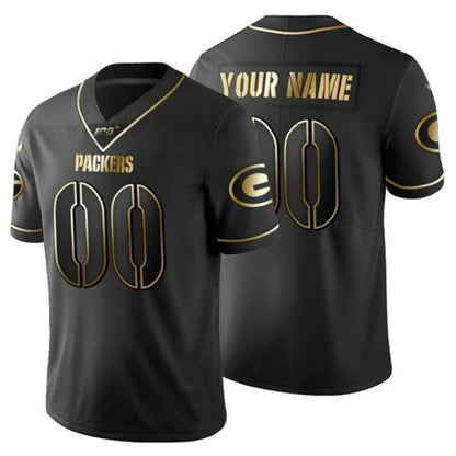 Football Jerseys GB.Packers Custom Black Golden Limited 100 Jersey American Stitched Jerseys