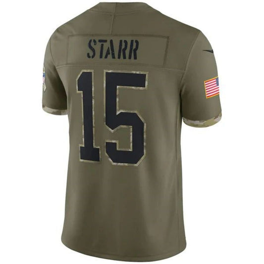 GB.Packer #15 Bart Starr Olive 2022 Salute To Service Retired Player Limited Football Jerseys