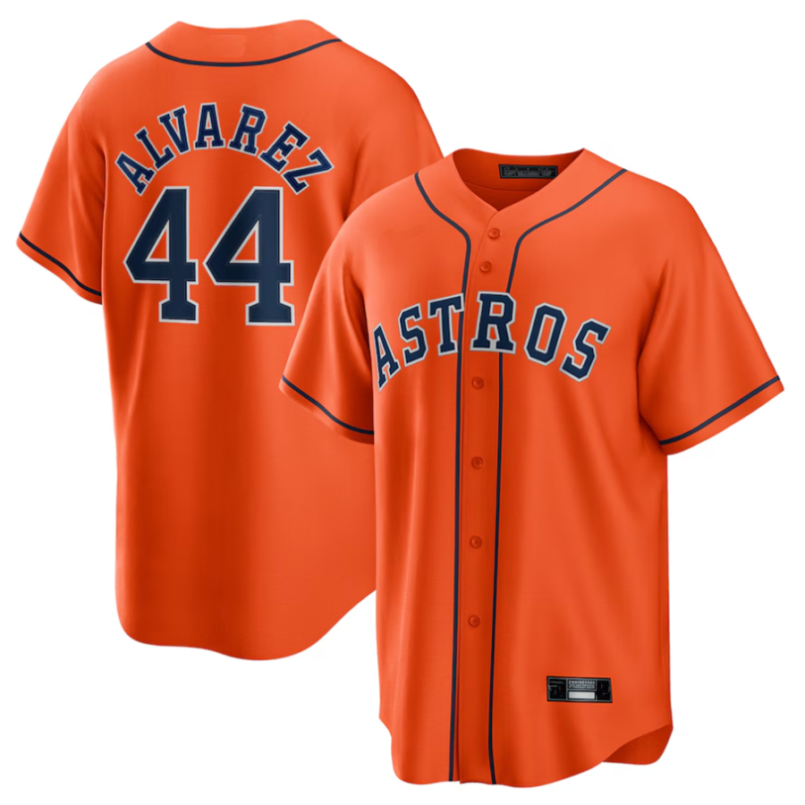 H.Astros #44 Yordan ¨¢lvarez Player Orange Alternate Replica Baseball Jerseys