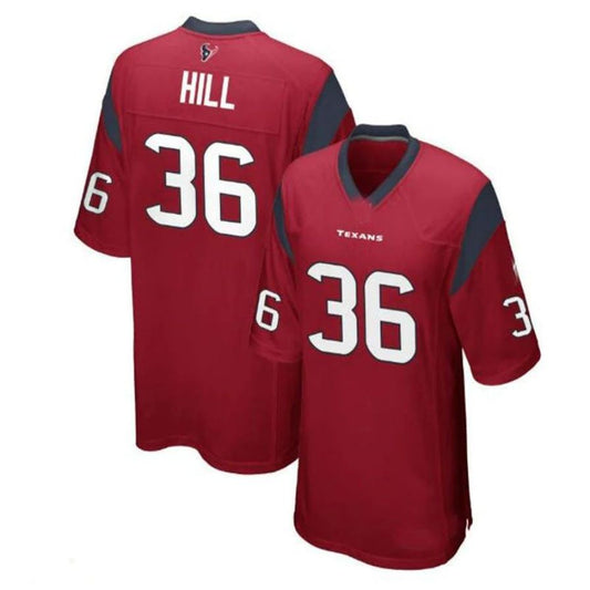 H.Texans #36 Brandon Hill Alternate Player Game Jersey - Red Stitched American Football Jerseys