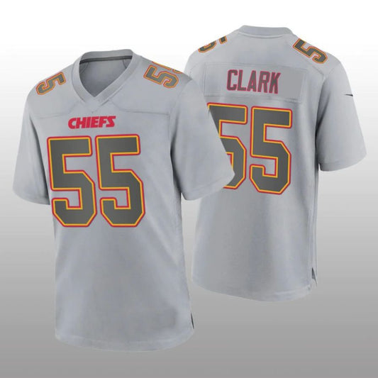 KC.Chiefs #55 Frank Clark Gray Atmosphere Player Game Jersey Stitched American Football Jerseys