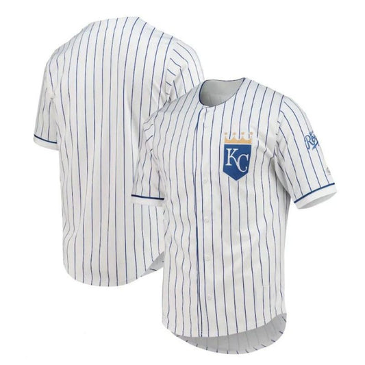 Custom Kansas City Royals True-Fan White Royal Pinstripe Jersey Baseball Jerseys
