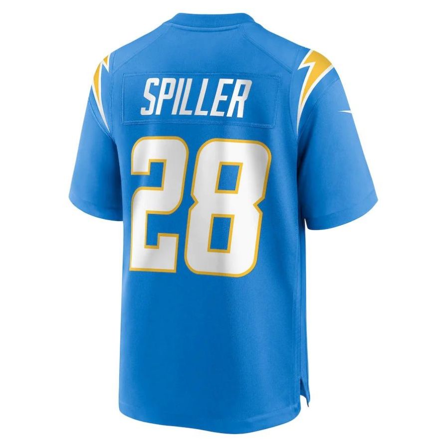 LA.Chargers #28 Isaiah Spiller Powder Blue Player Game Jersey Stitched American Football Jerseys