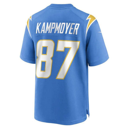 LA.Chargers #87 Hunter Kampmoyer Powder Blue Game Player Jersey Stitched American Football Jerseys