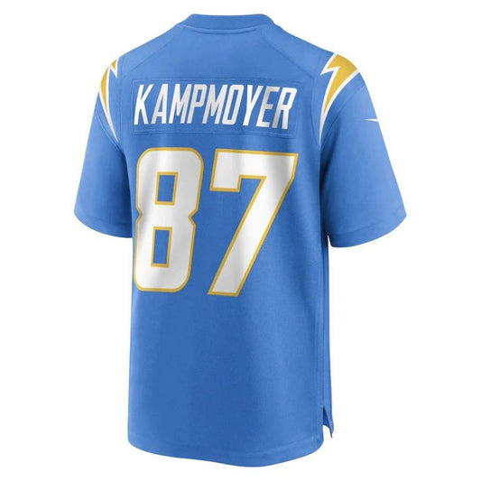 LA.Chargers #87 Hunter Kampmoyer Powder Blue Game Player Jersey Stitched American Football Jerseys