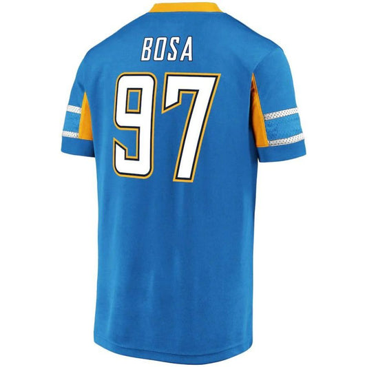 LA.Chargers #97 Joey Bosa Fanatics Branded Powder Blue Hashmark Player Name & Number V-Neck Top Stitched American Football Jerseys
