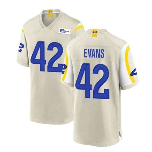 LA.Rams #42 Ethan Evans Game Player Jersey - Bone Stitched American Football Jersey