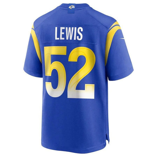 LA.Rams #52 Terrell Lewis Royal Player Game Jersey Stitched American Football Jerseys