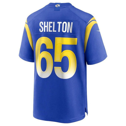 LA.Rams #65 Coleman Shelton Royal Player Game Jersey Stitched American Football Jerseys