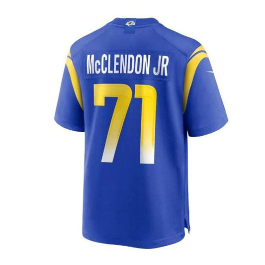 LA.Rams #71 Warren McClendon Jr. Team Player Game Jersey - Royal Stitched American Football Jersey.