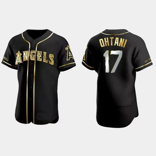 Los Angeles Angels #17 Shohei Ohtani Gold Edition Authentic Jersey ¨C Black Men Youth Women Player Baseball Jerseys