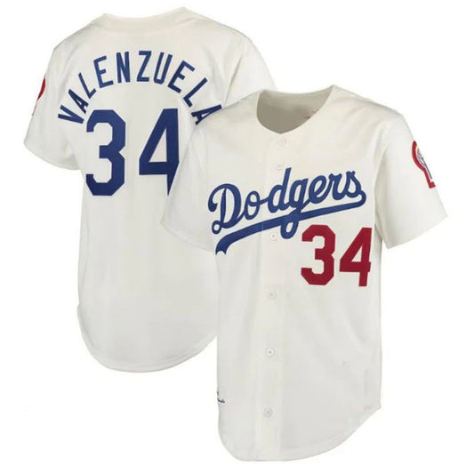 Los Angeles Dodgers #34 Fernando Valenzuela Mitchell & Ness Authentic Player Jersey - White Baseball Jerseys