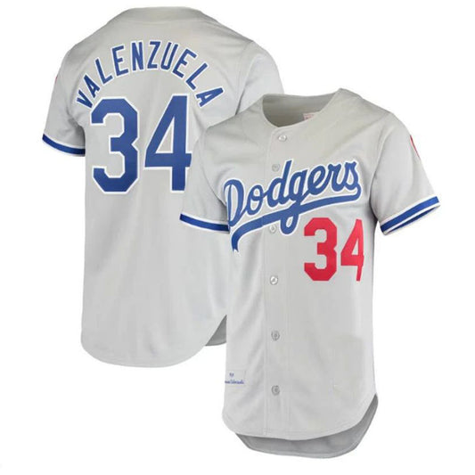 Los Angeles Dodgers #34 Fernando Valenzuela Mitchell & Ness Road 1981 Cooperstown Collection Authentic Player Jersey - Gray Baseball Jerseys