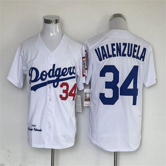 Los Angeles Dodgers #34 Fernando Valenzuela Mitchell & Ness Road 1981 Cooperstown Collection Authentic Player Jersey - WHITE Baseball Jerseys
