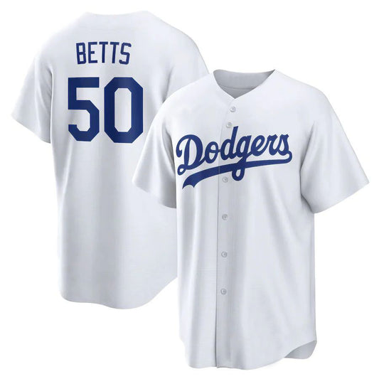 Los Angeles Dodgers # 50 Mookie Betts White Home Replica Player Name Jersey Baseball Jerseys